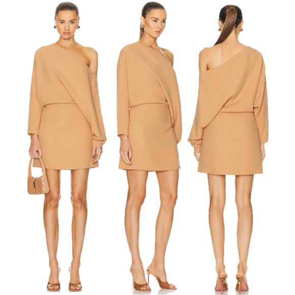 NWT Alexis Katia Crepe Off-Shoulder Blouson Mini Dress Topaz Women's Size XXS